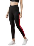 BLINKIN Stretchable Gym Tights & Leggings for Women Workout, High Rise Waist, Tummy Control & Squat Proof Active Wear Yoga Pants (9150_Color_Black with Red Stripes,Size_XL)