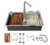 Carysil All-in-one Workstation Sink, 304 Stainless Steel Kitchen Sink with Pull-out Faucet, Soap Dispenser, Chopping Board, Flexible Basket, Colander, 30x20x8 inches, Chrome