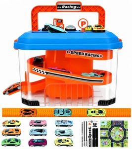Toy Car Track Storage Playset: Toddler Toys for Ages 3-4, 12 Diecast Cars