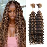 Deep Wave P4/30 Bulk Human Hair for Braiding 2 Bundles 100g 22 Inch No Weft 10A Brazilian Virgin Curly Human Hair Extensions for Boho Braids Wet Wavy Human Braiding Hair (22",P4/30#)