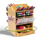 Mosomboo Bamboo Pen Holder Organizer, Hold 400+ Pencils - 360°Rotating Art Organizer with 14 Compartments and 1 Removable Drawer, Art Desk Organizer with Handle, Pen and Marker Organizer for Desk