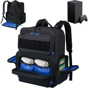 Wigojoy Travel Portable Backpack Compatible with Xbox Series X Multiple Pockets of Storage Space Tactical Carrying Case Accommodates 15.6'' Laptop, Blue