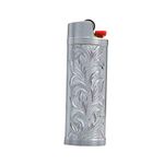 Lucklybestseller Metal Lighter Case Cover,Lighter Sleeve Holder Vintage Floral Stamped for BIC Full Size Lighter J6 (Silver Gray)