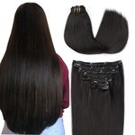 SURNEL Hair Extensions Clip in Human Hair #1B Natural Black Hair Extensions Remy Human Hair 140g 16inch 7pcs Full Head Double Weft Hair Silky Straight Clip in Hair Extensions (7C#1B-16)