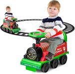 HONEY JOY Ride on Train Track, 6V Electric Ride on Train with Tracks, Storage Seat, Flashing Lights & Music, Backrest, Anti-tilt Device, Battery Powered Ride on Toys for Boys & Girls