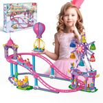 AKWME Friends Roller Coaster Building Set, Girls 6-12 Amusement Park Ferris Wheel Building Block Toys STEM Kit Pink Carnival Princess Party Favors Birthday Gift Idea for Kid Girls Boys Aged 6 8 10 12+