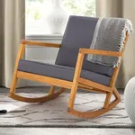 IDZO Heavy Duty Premium Club Rocking Chairs 500lbs Capacity with Inclined Backrest, Thick Foam Cushion, Solid Acacia Wood Rocker for Patio, Backyard, Balcony, Porch, Grey