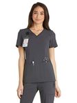 Cherokee Women's Iflex V-Neck Knit Panel Top, Pewter, Medium