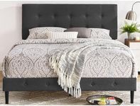 Decoro Cambridge Upholstered Wooden Platform Bed Frame, Full Size, Dark Grey