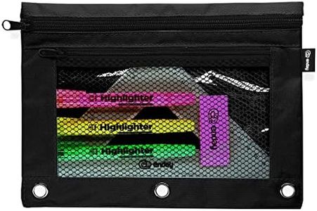 Enday Large Pencil Pouch for 3 Ring Binder Black, Mesh Zipper Pencil Case, Pen Bag/Pen Case, Small Cosmetic bag, Storage Container, Also Available in Pink, Purple, Green, Blue, Red, Grey, 1 Pc