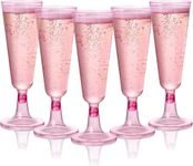 MATANA 24 Glitter Pink Champagne Flutes Plastic Champagne Glasses 5 oz, Reusable Pink Plastic Wine Glasses, Copas De Plastico Para Brindis, Toasting Glasses for Wedding, Bridal Shower, Girl's Party