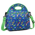 Kasqo Lunch Box Bag for Kids,Neoprene Cute Toddler Boys Lunch Tote Mini Cooler Bag Bento Box Lunch Containers with Front Pocket for School Daycare Pincic,Blue Dinosaur