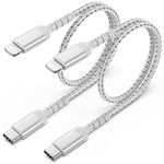 USB C to Lightning Cable Short [0.5m,2Pack], Nylon USB C iPhone Charger Cable MFi Certified 50cm PD Fast Charging Lightning Cord Compatible for Apple iPhone 14 13 12 11 Mini Pro Max (Silver)