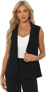 Allegra K Mujer Blazer Sin Mangas de Negocios Casual de Lino Trabajo Oficina Traje Chaleco Chaqueta Negro XL