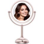 VESAUR Professional 8.5" Large Lighted Makeup Mirror with Brighter Lights, 1X/10X True Magnifying Mirror with 3 Color Dimmable Lights, 90 Shadowless LEDs, 360°Swivel Seamless Vanity Mirror, Rose Gold
