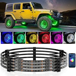 MICTUNING 15.5'' V1 RGBW LED Wheel Ring Lights Kit with APP Control, Pure Colors Neon Wheel Rim Lights w/Turn Signal and Braking Function, Music Sync Mode (Pack of 4, Single Row)