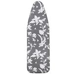 LEEWEITAS Ironing Board Covers 148x55cm, Extra Large Ironing Board Cover with 100% Cotton Top and Thick Padding, Easy Fit and Scorch Resistant (Grey Floral, XX-Large)