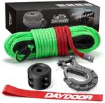 DAYDOOR Synthetic Winch Rope, 1/4'' x 50ft 10,000LBS Synthetic Winch Line, Synthetic Winch Cable for Offroad Vehicle 4WD ATV UTV, Synthetic Rope with Forged Winch Hook and Rubber Stopper (Green)