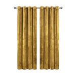 Aspire Homeware Ochre Eyelet Curtains 66x72 (2 Panels) with Tie Backs - Fully Lined Velvet Curtains for Bedroom, Window Curtain for Living Room (168cm x 183cm)