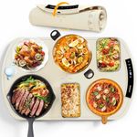 Accwork Electric Food Warmer, Portable Food Warming Tray with 6 Timers, 9 Temperature Settings, Waterproof Silicone Heating Mat for Buffet Party, Home Dinners & Gatherings, 65 x 40 x 1.8cm, Beige