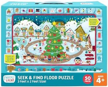 Chuckle & Roar Preschool Puzzles - Large Kids Floor Puzzle - Christmas Village Seek & Find - 50 Piece Giant 3ft x 2ft Ages 4+