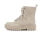 Soda FIRM - Lug Sole Combat Ankle Bootie Lace up w/Side Zipper, Beige Nbpu, 8