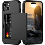 Nvollnoe for iPhone 15 Case with Card Holder Heavy Duty Protective Dual Layer Shockproof Hidden Card Slot Slim Wallet Case for iPhone 15 for Women&Men(Black)