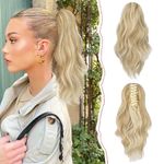 Sofeiyan 14" Ponytail Extension, Short Wavy Claw Clip in Ponytail Hair Extension Synthetic Hairpieces Beige Blonde Mix Blonde Layered Natural Fluffy Curly Drawstring Ponytail Hair Piece for Women