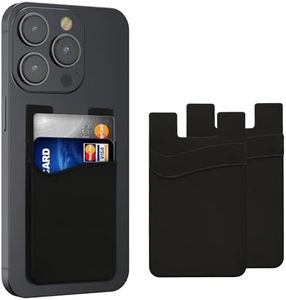 kwmobile Tarjetero Adhesivo para Movil - 3x Porta Tarjetas Adhesivo Espacio para 4 tarjetas y Billetes - 3x Card holder para Smartphone - negro/negro/negro