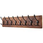 PHINGEER Wall Mounted Coat Hooks, Wooden Heavy Duty Coat Rack for Wall,8 Triple Coat Hanger Hooks for Hanging Coats,Jacket,Hat,Clothes,Brown (Brown, 8 Hooks)