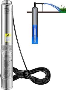 VEVOR Deep Well Submersible Pump, 1HP 115V/60Hz, 37gpm Flow 207ft Head, with 33ft Electric Cord, 4" Stainless Steel Water Pump for Industrial, Irrigation&Home Use, IP68 Waterproof Grade