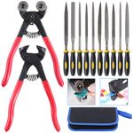 Glarks 12Pcs Mosaic Tools Set, Heavy Duty Wheeled Glass Mosaic Nippers and Tile Cutter Pliers with 10Pcs High Strength Needle File for Glass & Ceramic Cutting and Grinding