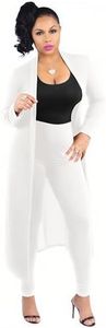 Max2co Women 2 Piece Outfits Solid Long Sleeves Open Front Cardigan Cover up with Leggings High Waist Long Pants Set Solid White 2XL