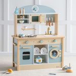 ROBUD Wooden Play Kitchen Set for Kids Toddlers, Toy Kitchen Gift for Boys Girls, Age 3+