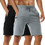 Boyzn Men's 2 Pack Athletic Shorts Casual Cotton Workout Shorts Elastic Waist Gym Shorts with Zip Pockets Black/Light Gray-L