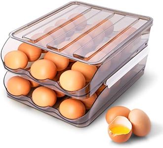 NeoHome Large Capacity Automatic Scrolling Egg Holder for Refrigerator - 36 Eggs Organizer with Lid, Slide Design, Stackable Plastic 2 Layer Refrigerator Organizer Bins