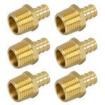 JUWO PEX Fitting, 1/2" Male NPT to 1/2" PEX Adapter for Plumbing Repairs or Remolding, Sturdy and Durable Brass Crimp Fitting (6 Pack)