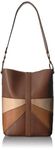 FRYE Ilana Color Block Bucket Hobo Leather Bag, Cognac Multi