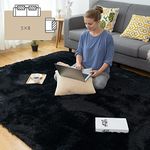 CHOSHOME Large Bedroom Rug Super Soft Fluffy Living Room Rugs Velvet Shag Carpet Anti Slip Carpet Modern Indoor Large Fluffy Rugs Bedroom Shaggy Rugs Comfortable Mat (Black,150 x 240cm)