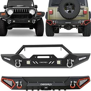 OEDRO Front & Rear Bumper Combo Fits 1987-2006 Jeep Wrangler TJ & YJ & LJ, Full Width Back Bumper with Hitch Receiver & 2 x D-Rings, Textured Black