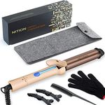 NITION Professional Salon Curling Iron Set Ceramic Tourmaline Titanium Coating Barrel 1 1⁄4 inch Argan Oil Curling Wand 265°F-450°F for All Hair Type,Ions Hair Curler Waver Maker,Dual Voltage,Gold