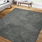 Marlow Area Rug 200 x 230cm with Non-Slip Backing Durable Floor Carpet Mat for Living Room Bedroom Home Decor Polyester Large Fluffy Shaggy Embossed Rug 10mm Pile Washable Carpet (Geometric Grey)