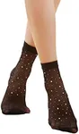 Milumia Women's Mesh Sheer Socks Ankle High Socks Rhinestone Black One Size