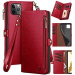 XcaseBar for iPhone 11 Pro 5.8" Wallet case with Zipper Credit Card Holder RFID Blocking, Flip Folio Book PU Leather Phone case Shockproof Cover Women Men for Apple 11 Pro case Red