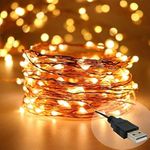 Quace Copper String Led Light 5M 50 LED USB Operated Wire Decorative Fairy Lights Diwali Christmas Festival - Warm White