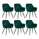 AINPECCA Dining chairs with Velvet Thick Padded Upholstered Kitchen Tub Chair Armchair with Backrest Metal Legs Living room Reception Leisure Chairs for Bedroom Lounge Office(Green,6)