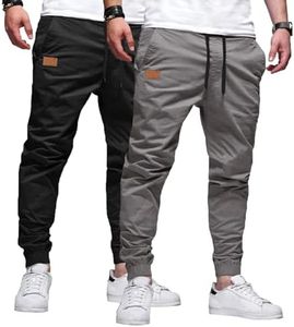 JMIERR Joggers for Men Casual Travel Essentials Pants with Pockets and Elastic Waistband, 2 Pack, 5XL, Black/Medium Grey
