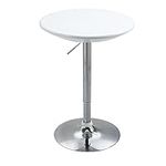 HOMCOM Modern Round Bar Table Adjustable Height Home Pub Bistro Desk Swivel Painted Top with Silver Steel Leg and Base, White