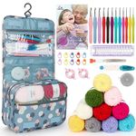 Aeelike Crochet Kits for Beginners Adults, Beginners Crochet Kit, 48 PCS Kids Crochet Starter Kit with Instructions, Crochet Hooks, Yarn(10x25g) and Bag, Crochet Gift Set