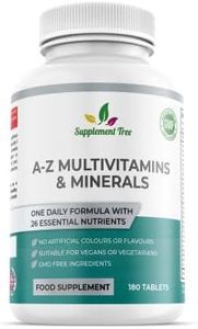 A-Z Multivitamins and Minerals Tablets - 180 Vegan Multivitamin Tablets for Men & Women (6 Months Supply) - One a Day 26 Nutrients Multivitamins and Multi Minerals Pills - UK Manufactured